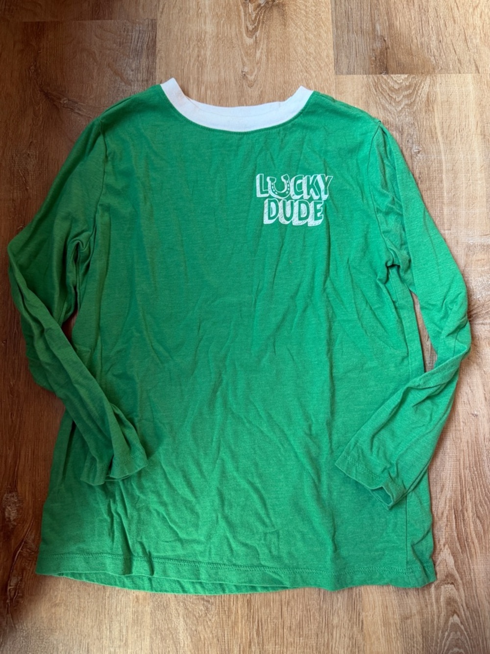 Carter's Green Long Sleeve Tee with White Collar Lucky Dude St Patrick's Day